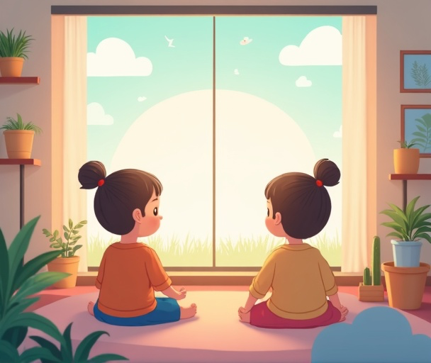 Two children calmly looking out a window