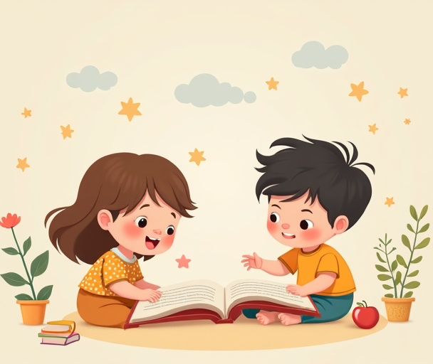 Children reading together and learning